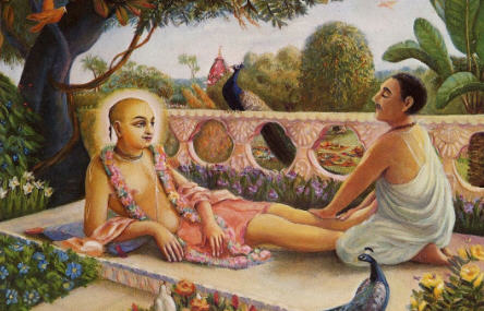 King Prataprudra touching Caitanya Mahaprabhu's Lotus Feet