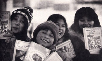 Eskimo Children in Yellow Knief Were Enthusiastic to Receive Literature on Krsna Consciousness From Canadian Devotees