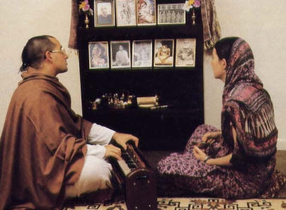 Sitarani And Her Husband Subhananda Meditate at Home by Chanting Hare Krsna Mantra
