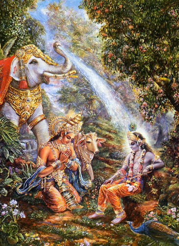 Indra's Elephant Bathes Lord Krsna
